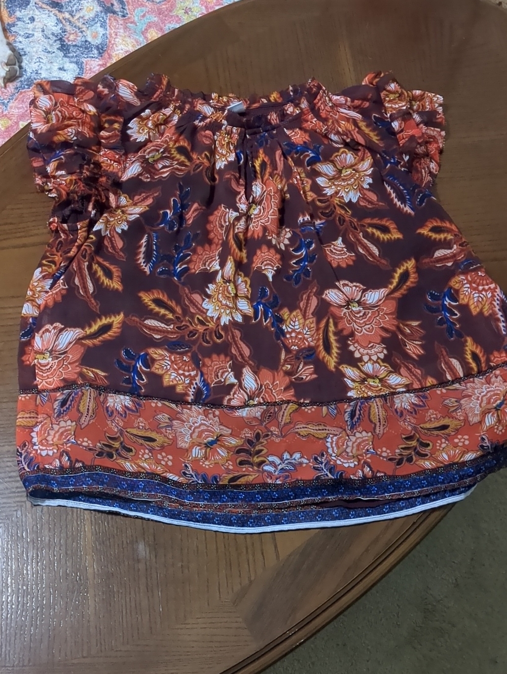 Old Navy Floral Boho Top in Burgundy, Orange & Blue
